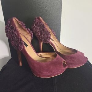 Zara Suede Purple Peep-Toe Heels